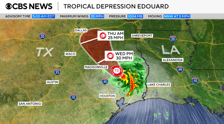 Edouard weakens to depression as heavy rain hits southeastern Texas