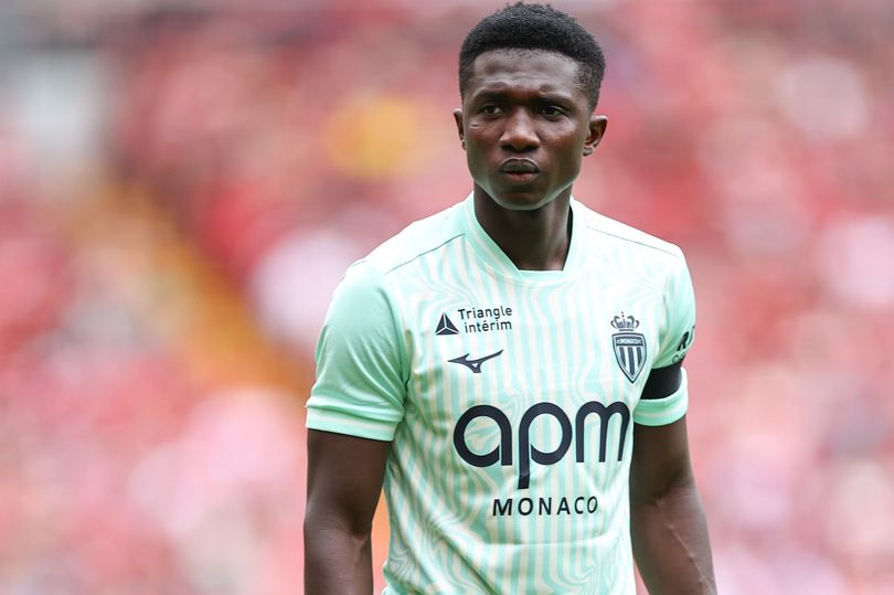 LIVERPOOL, ENGLAND - AUGUST 9: Lamine Camara of AS Monaco during the during the pre-season friendly match between Liverpool FC and AS Monaco at Anfield on August 9, 2026 in Liverpool, England. (Photo by Robbie Jay Barratt - AMA/Getty Images)