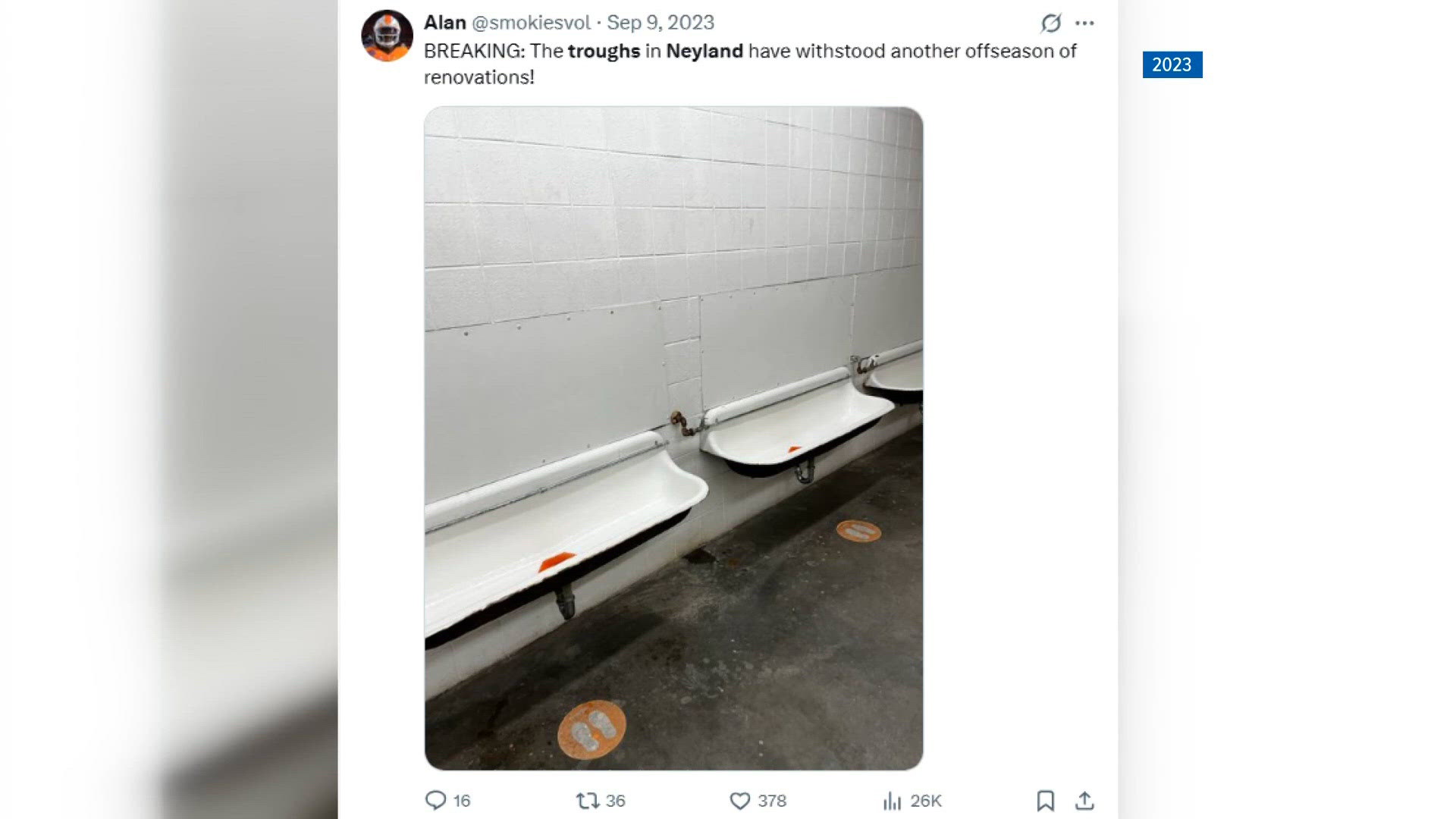 Men's restroom troughs at Neyland Stadium will remain