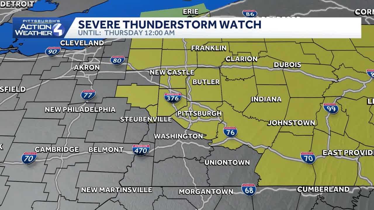 Severe thunderstorm watch in place for parts of western Pa. Wednesday