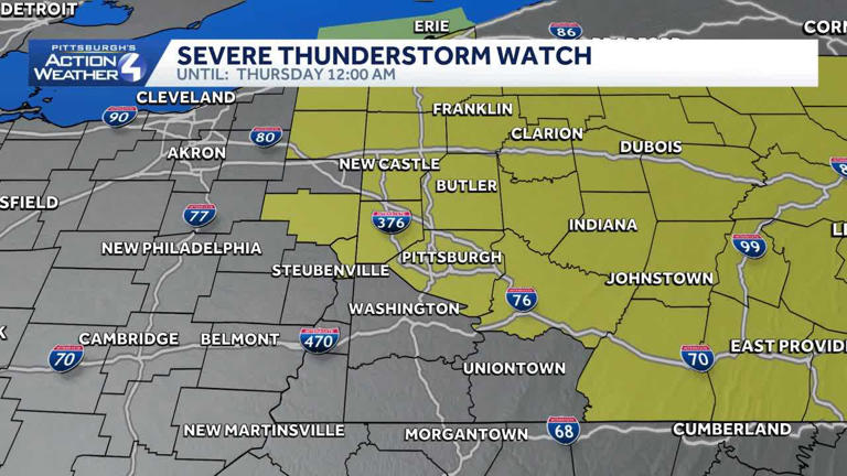 Severe thunderstorm watch in place for parts of western Pa. Wednesday