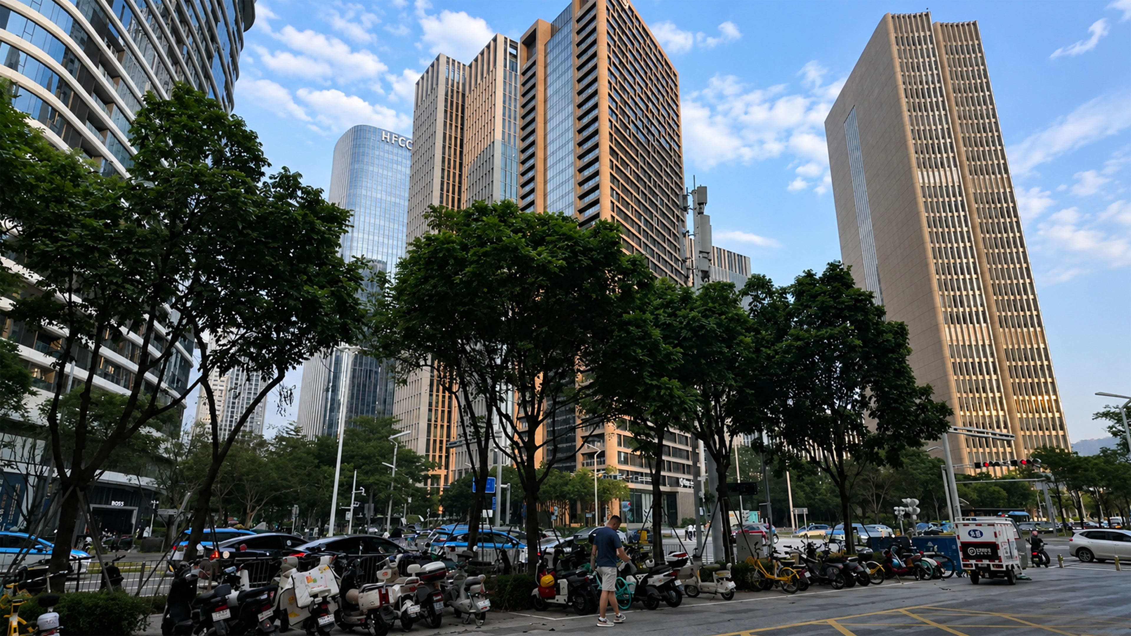 Modern architecture and urban greenery meet in Shenzhen business district