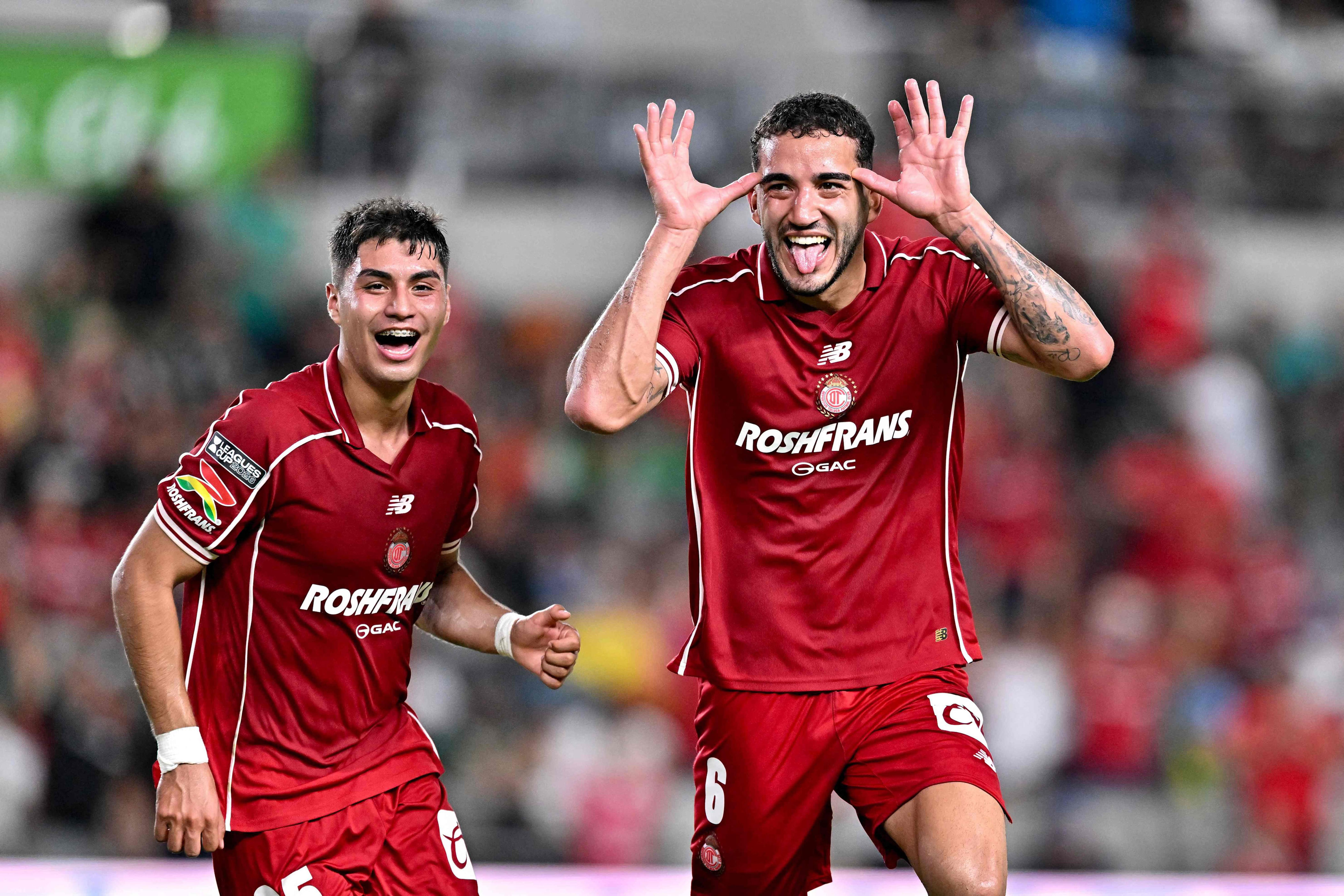 Federico Pereira celebra el primero gol de Toluca en la semifinal de Leagues Cup frente a León
