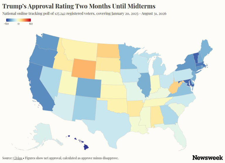 Map shows Trump's approval rating in every state 2 months until midterms