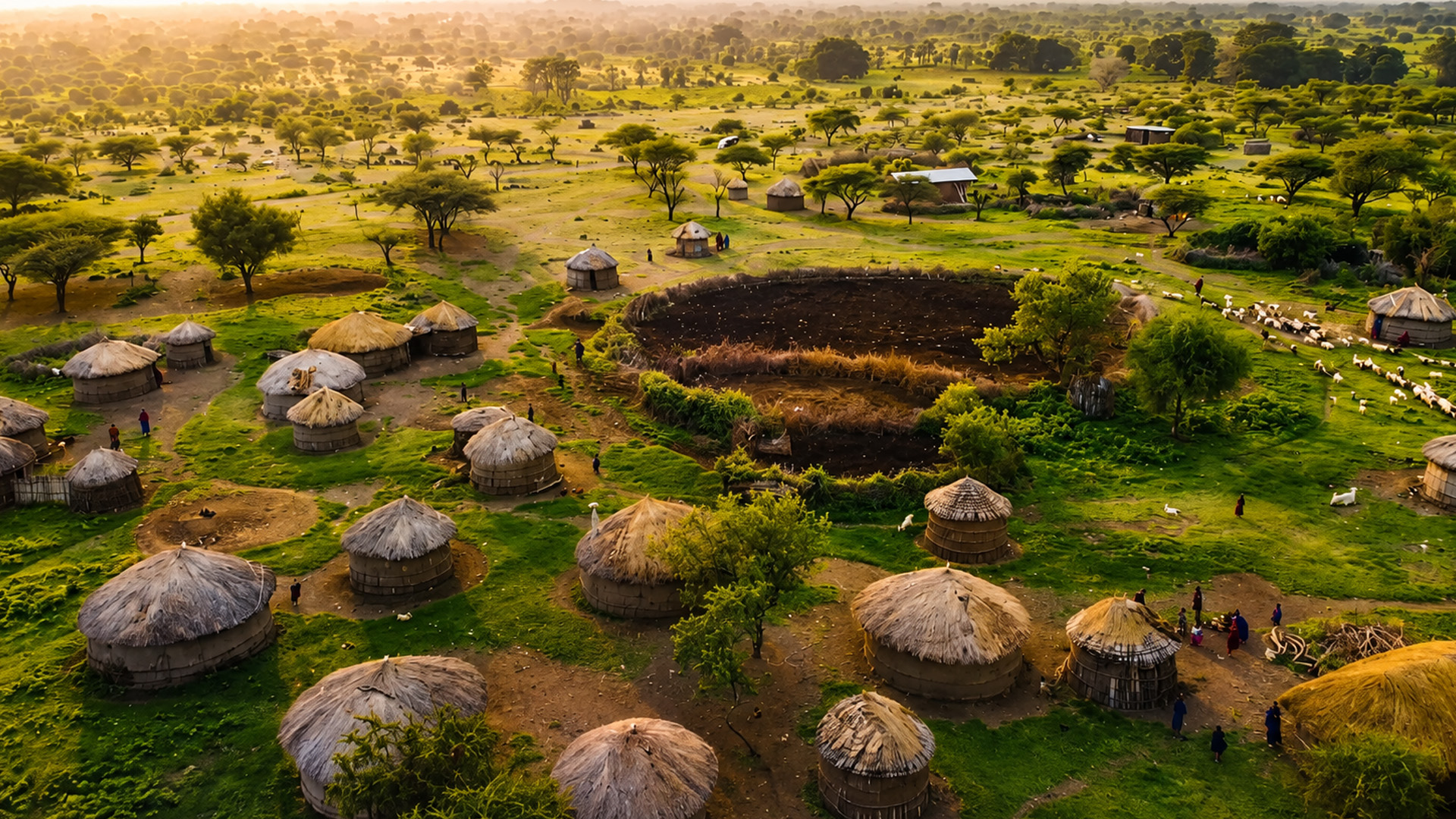Round homes cover this rural African settlement