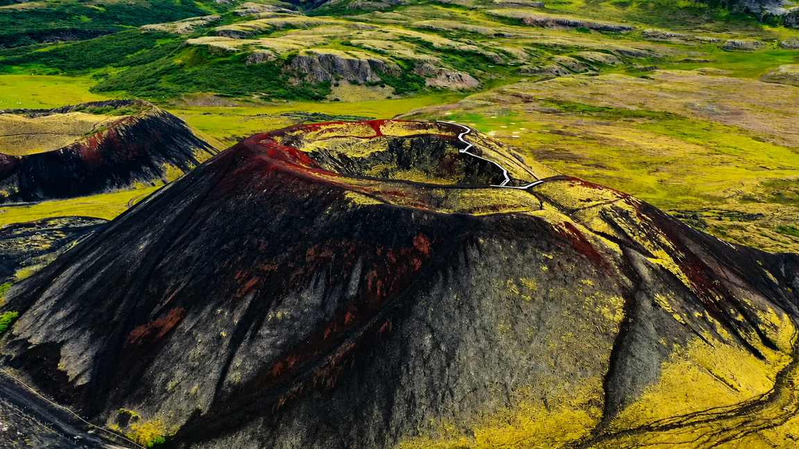 An ancient volcano reveals layers of incredible color