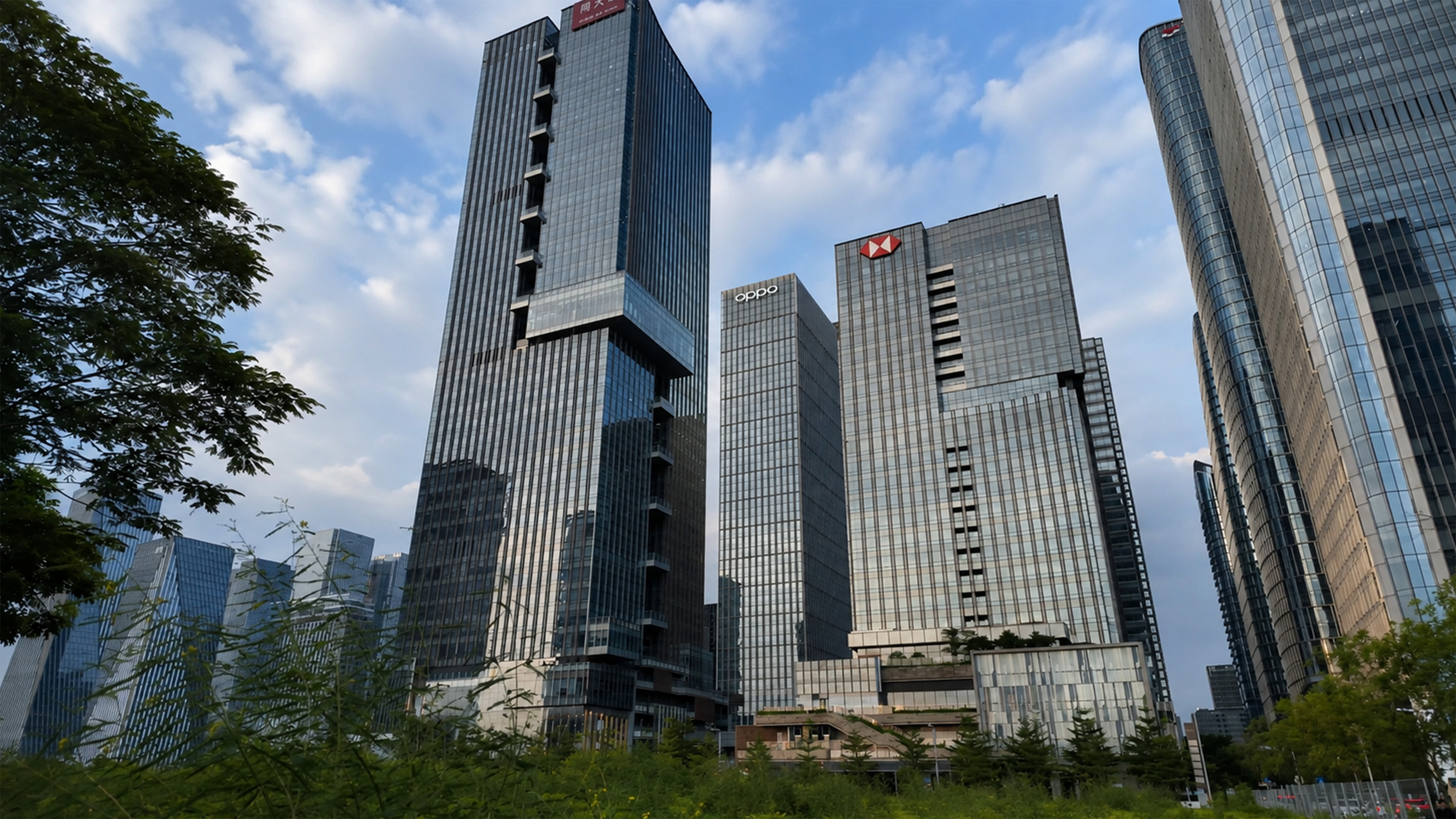 Major global brands stand among the glass towers of Shenzhen business ...