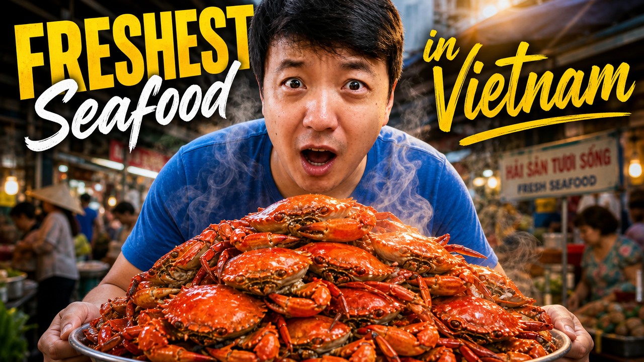 Eating fresh seafood straight from the bay in Ha Long Vietnam