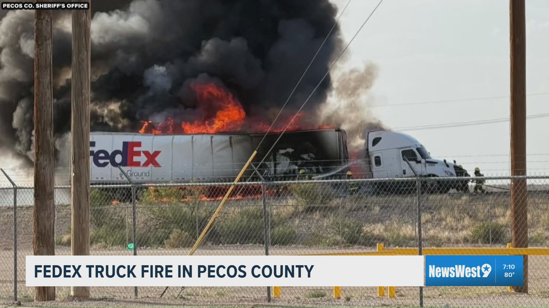 FedEx truck catches fire in Pecos County