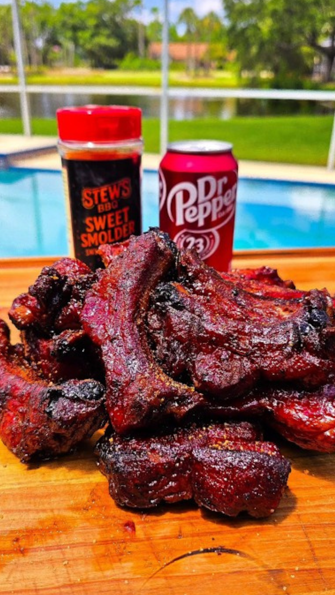 Dr Pepper glazed ribs on the smoker