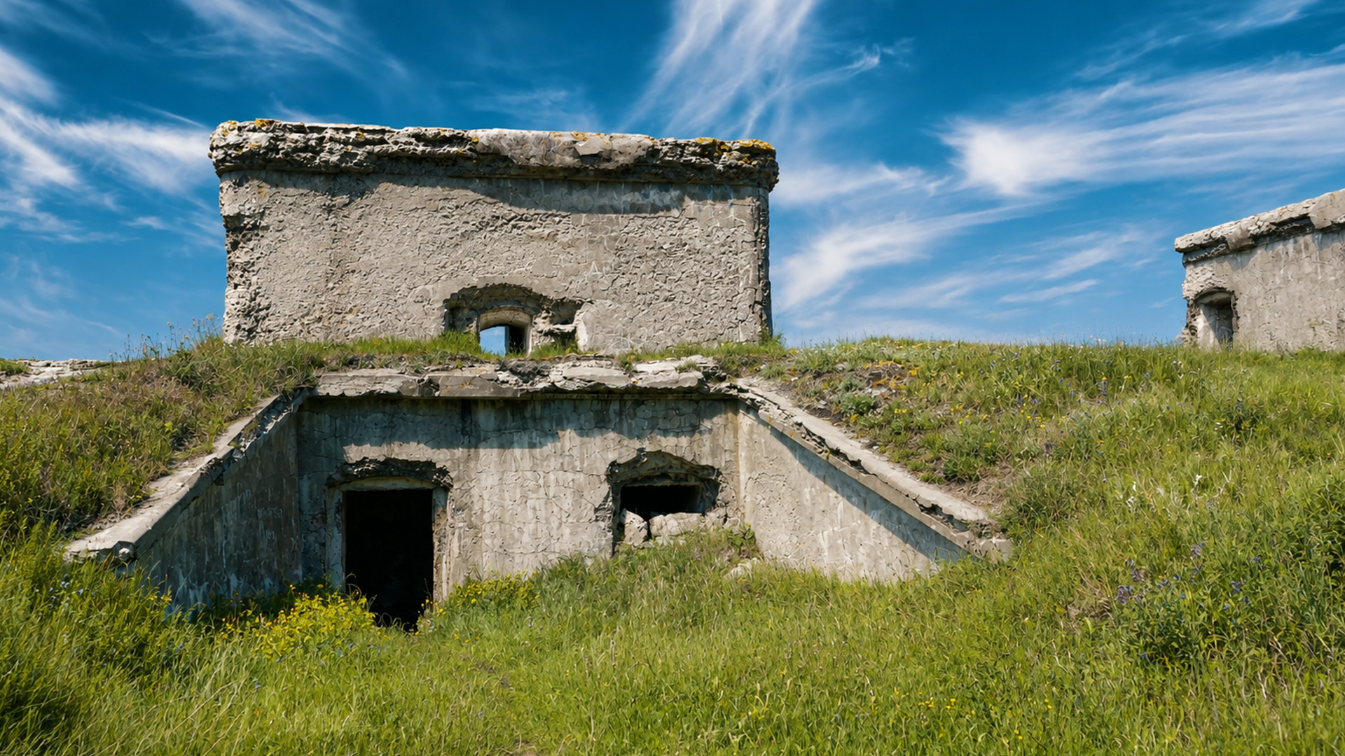 Grass now covers these abandoned military positions