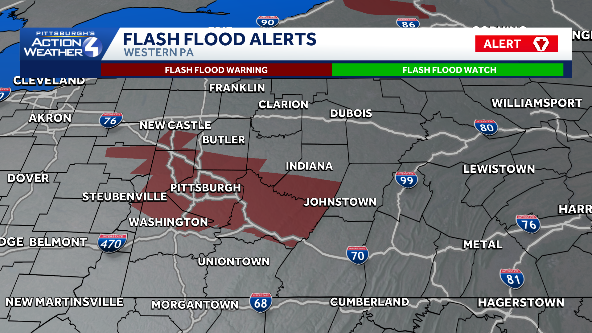 Flash flood warnings extended into early Friday morning in western Pennsylvania