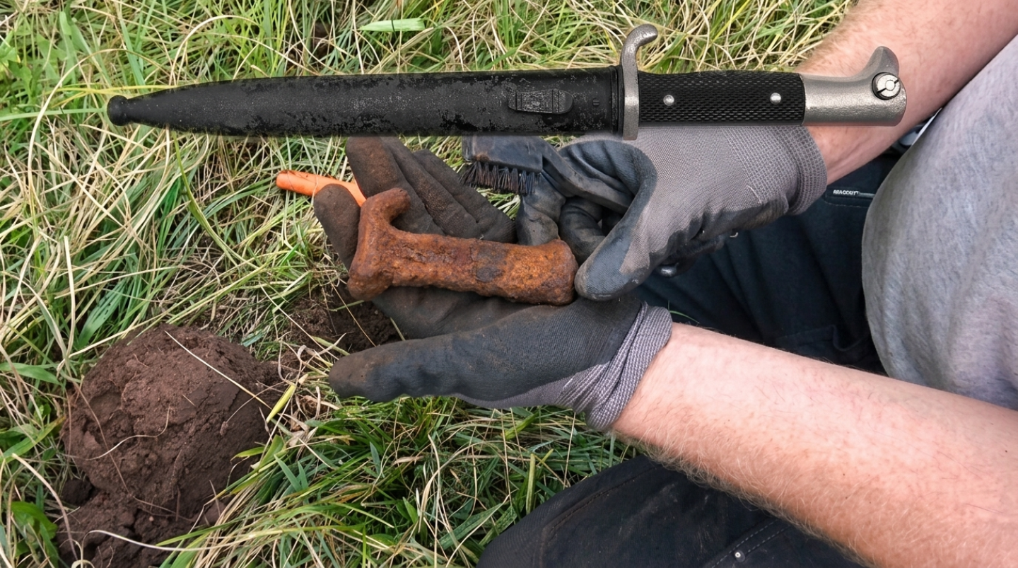 Hidden German bayonet found between WWII barracks