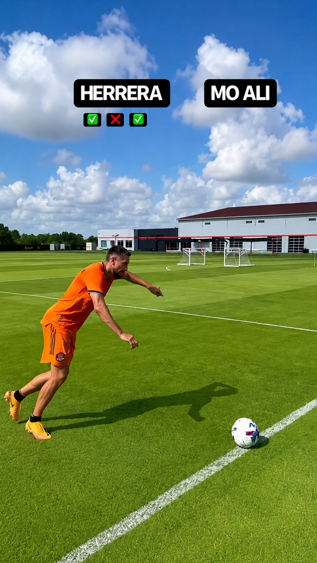 Practicing my curve shots on the field with Hector Herrera
