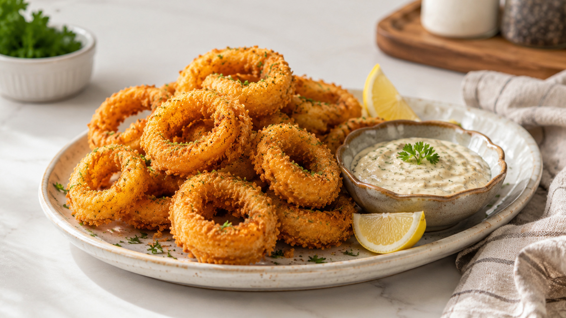 A simple fried calamari with light crispy breading