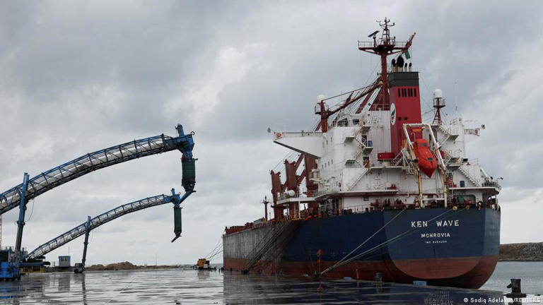Ships often dock to load and discharge produce at refineries in oil-rich Nigeria, in thie case at the Dangote refinery in Lagos in April 2026