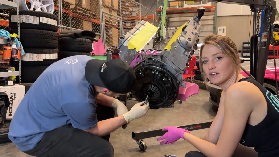 The built LS Corvette engine installation begins