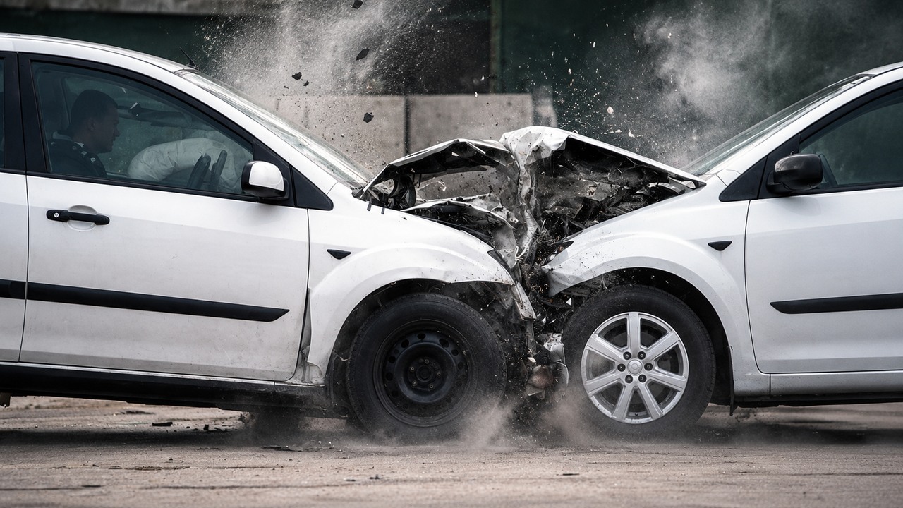 Two identical cars crashed head-to-head... only one protected its driver