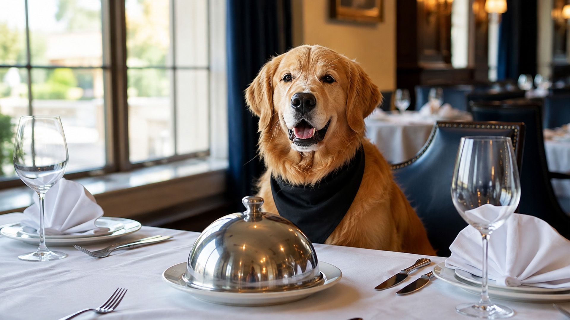Golden retriever orders the chef special