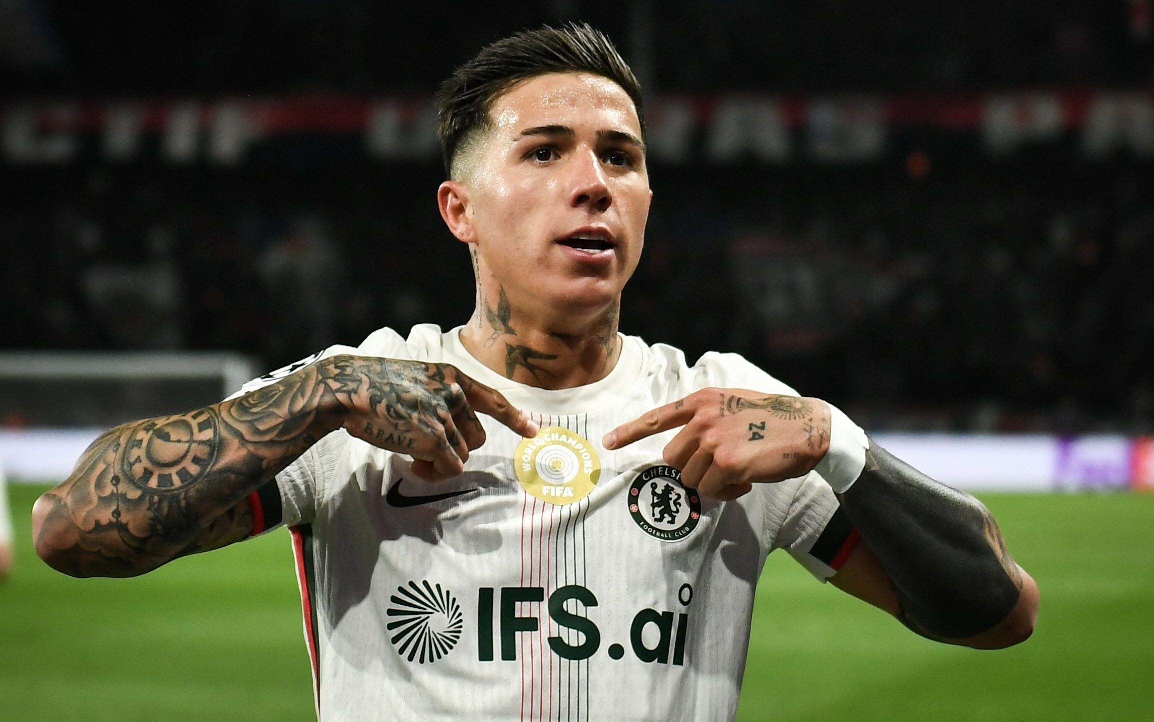 Fernandez pointed to the Club World Cup winners’ badge when he scored against PSG - Shutterstock/Abdullah Firas