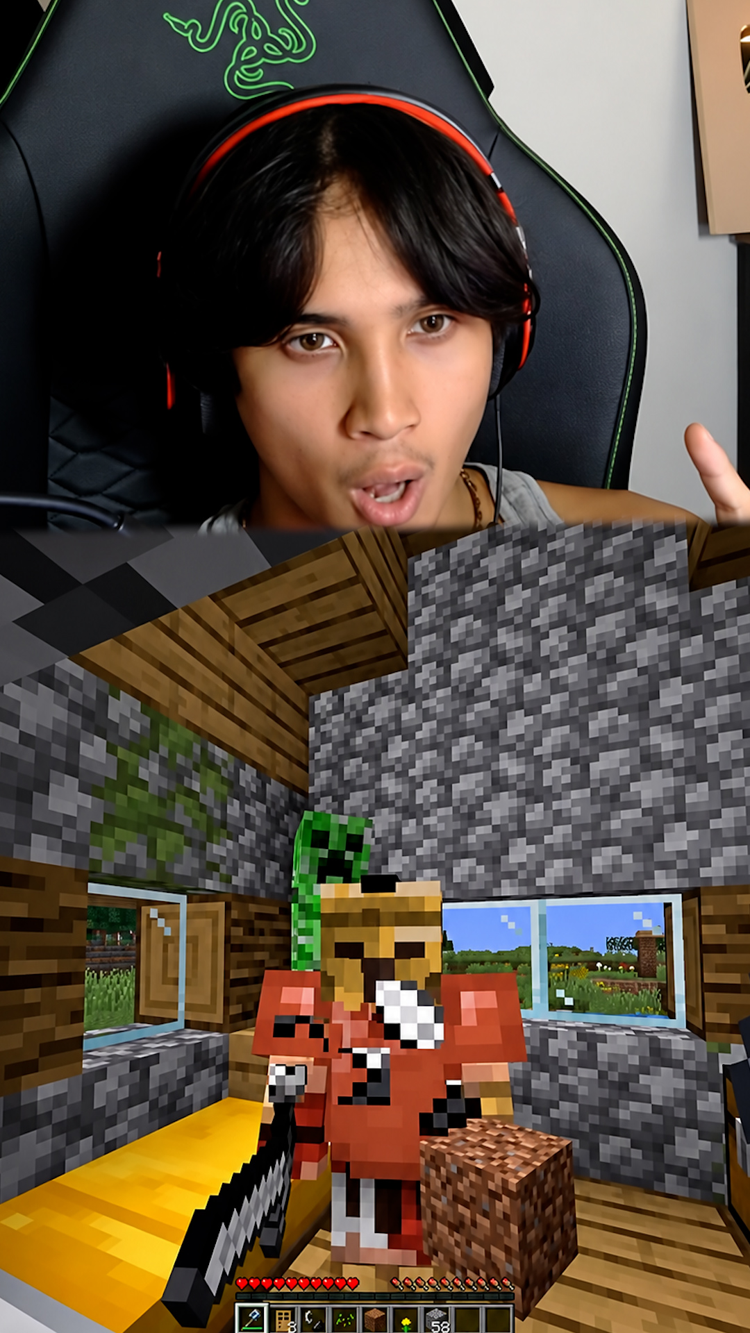 Creeper detonation reaction inside a wooden shelter