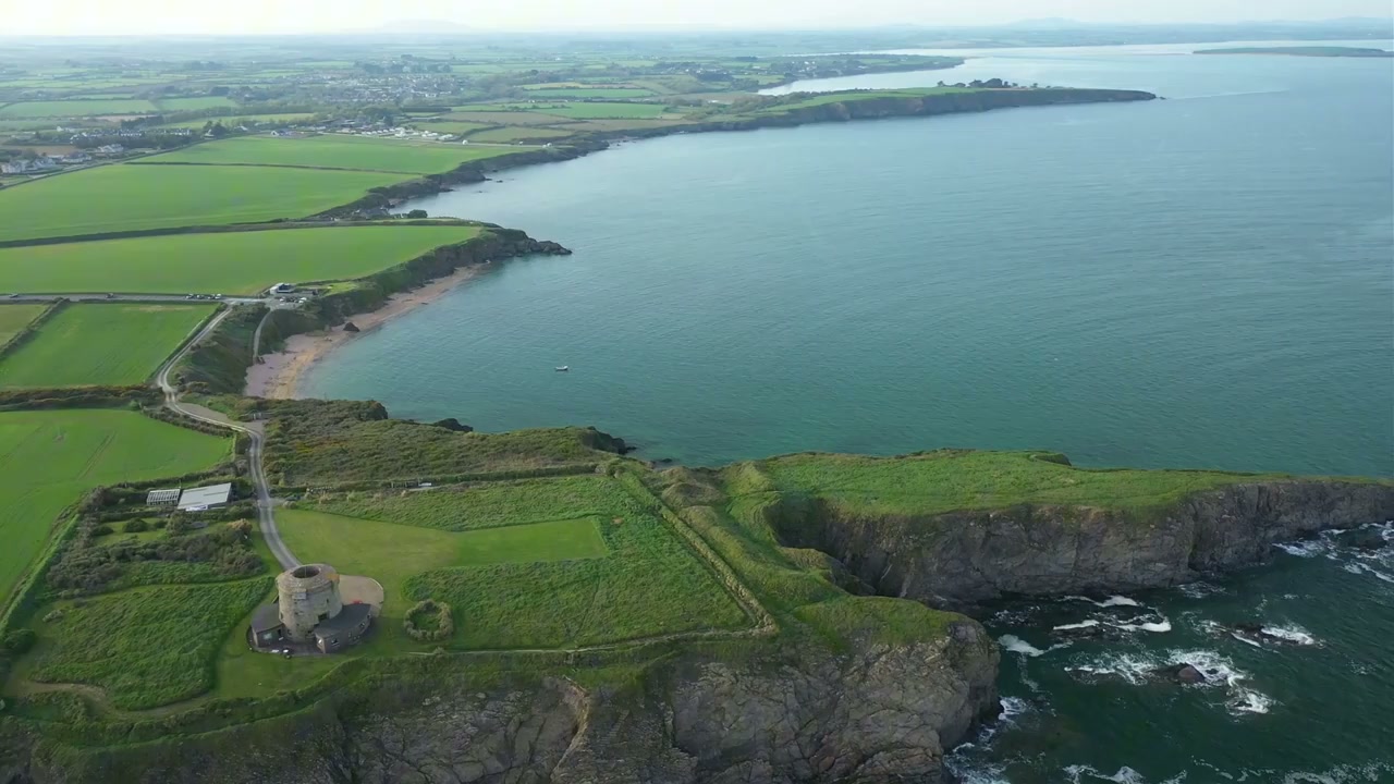 Baginbun, County Wexford, Ireland: Drone flies over the golden beach