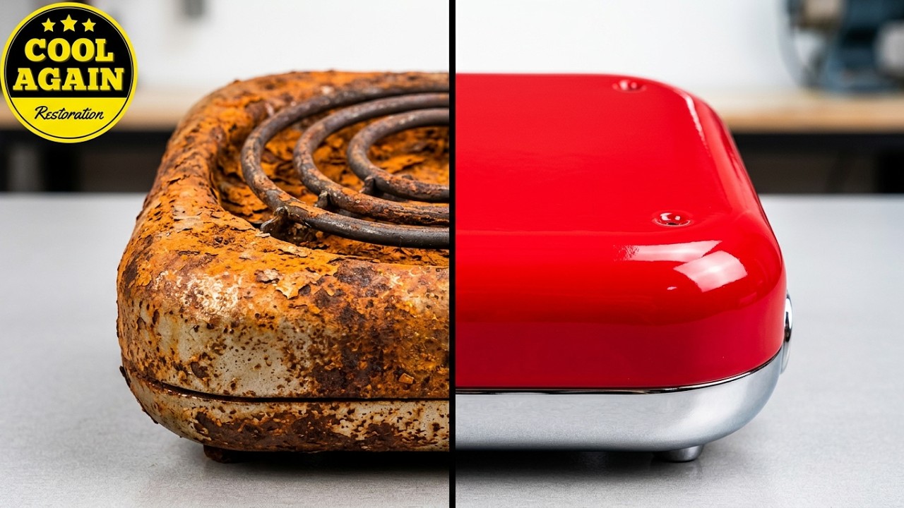 Rusty small electric hot plate from 1950 | Restoration & laser cleaning