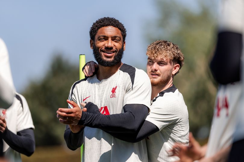 Joe Gomez and Harvey Elliott during a training session at AXA Training Centre.