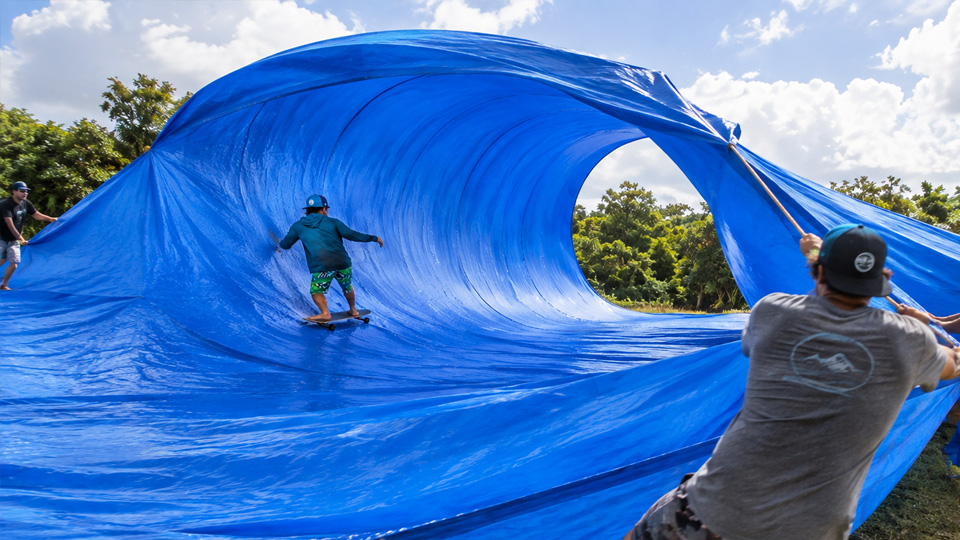 Giant tarp wave makes surfing possible anywhere