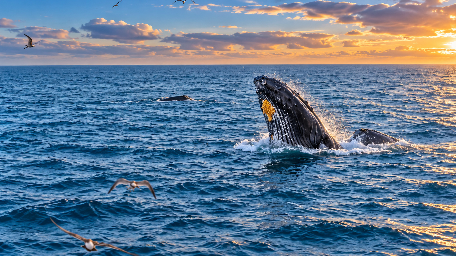 Humpback whale feeding at the ocean surface