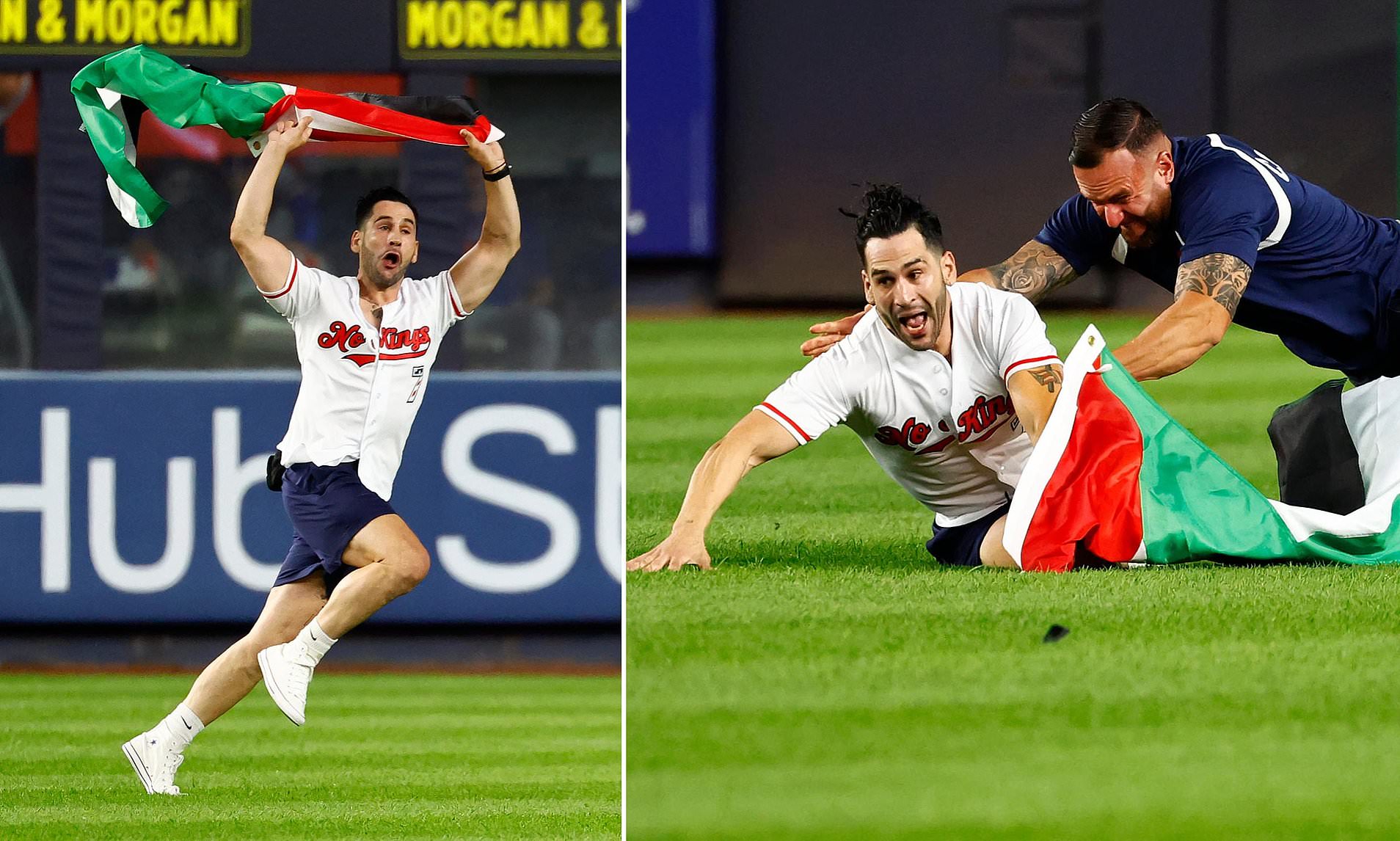 Palestinian flag-waving fan storms the field at Yankee Stadium during 9/11 anniversary Subway Series