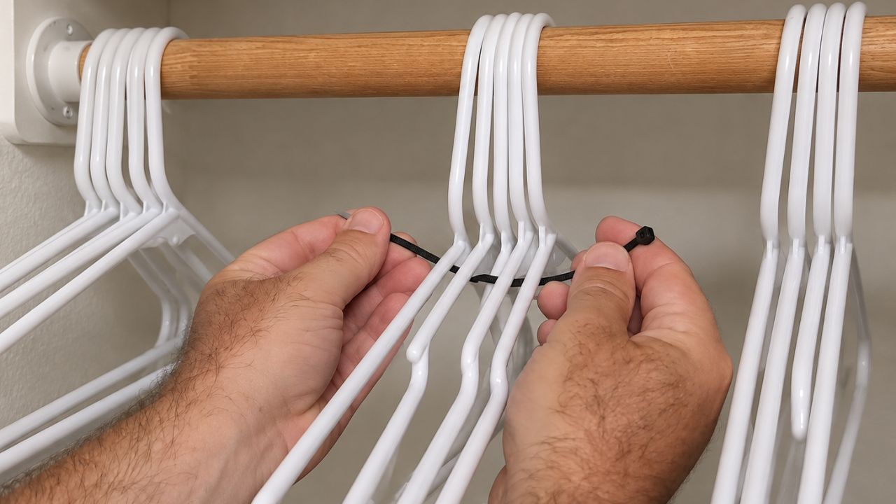Tie 4 hangers together for this genius closet idea