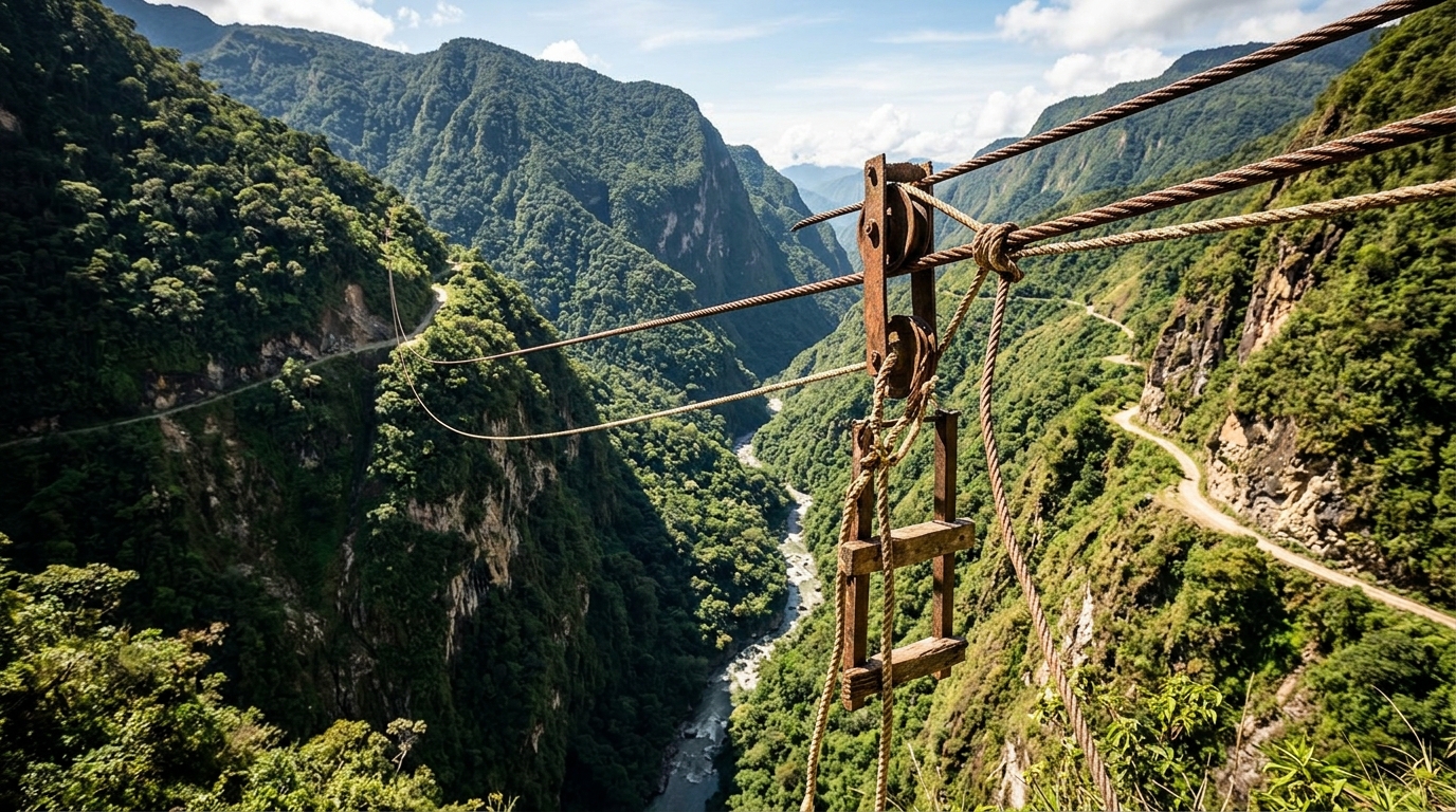 A seven-year-old boy risks a fatal plunge across a six-hundred-foot ...