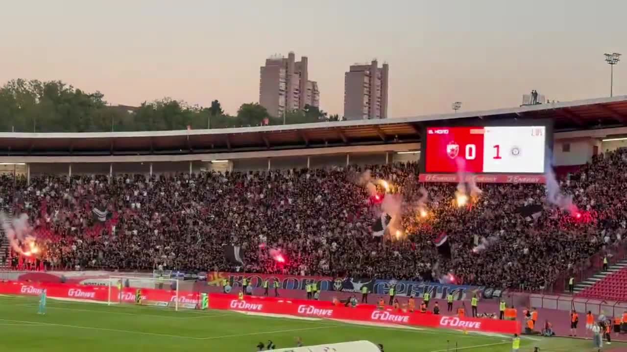 Fans light flares during Crvena Zvezda-Partizan match in Belgrade