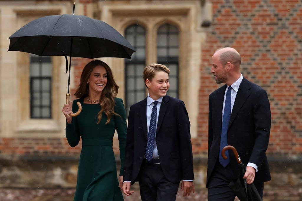 William and Kate walk with 13-year-old Prince George as he arrives for his first day at Eton College