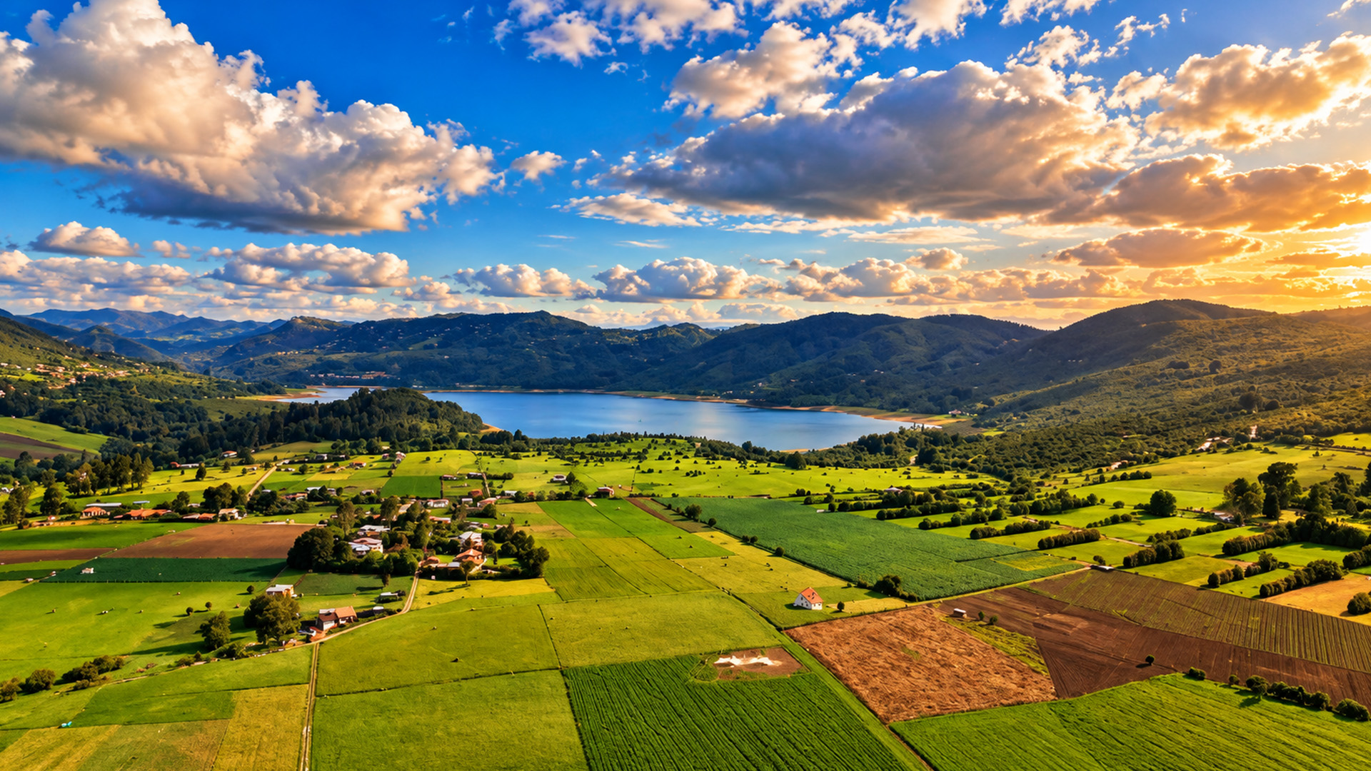 Mountain Lake Surrounded By The Green Hills Of Cundinamarca