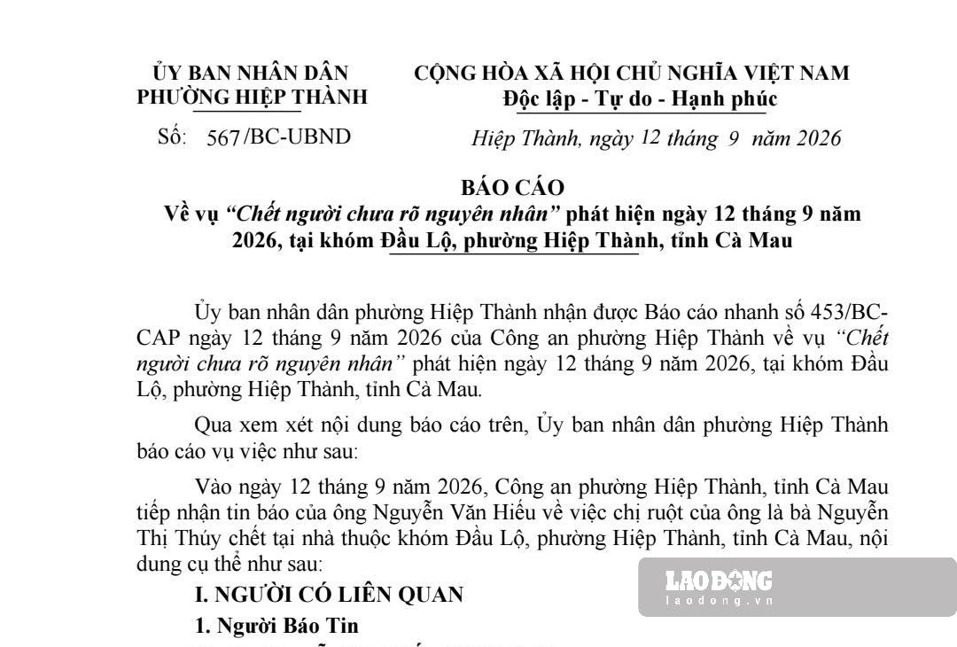 Phường Hiệp Thành, Cà Mau thông tin chính thức về 2 người tử vong bất thường