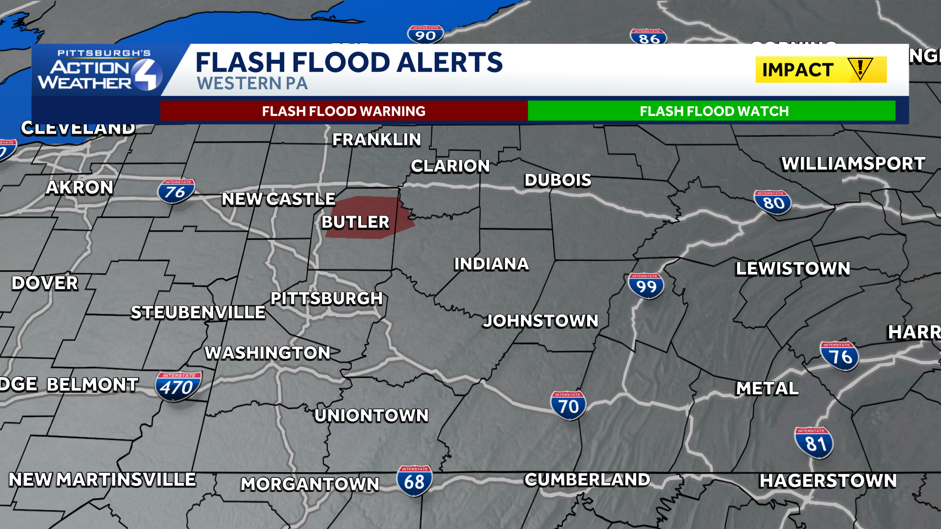 Flash flood warning issued for parts of western PA