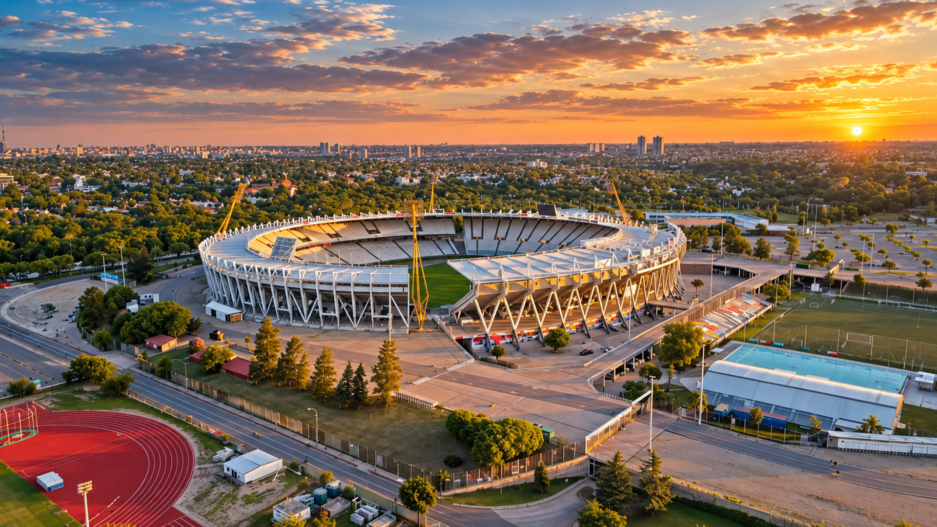 Massive football stadium amid Argentina’s dense cityscape