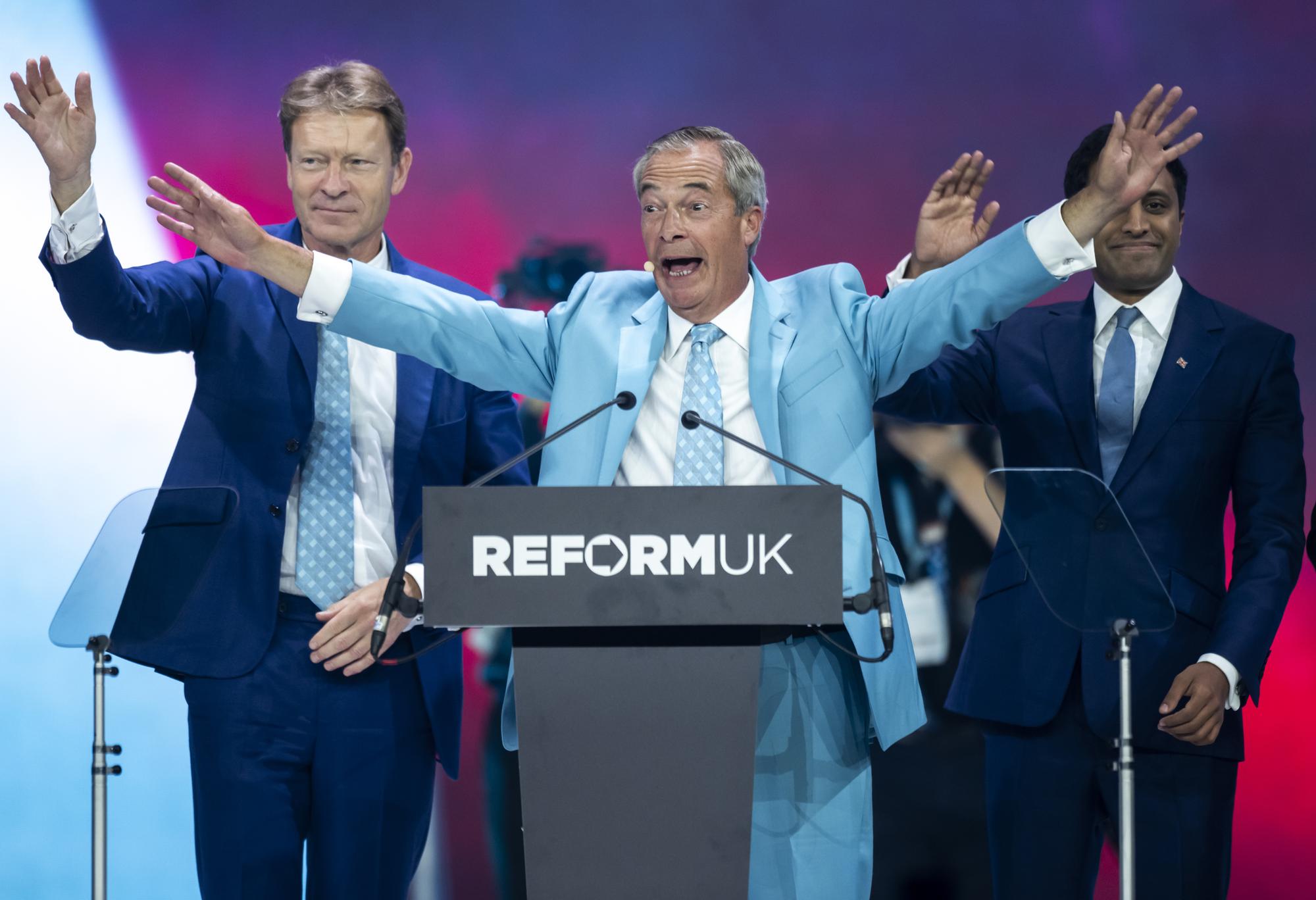 Reform UK Leader Nigel Farage has hailed the twin donations from Christopher Harborne and Ben Delo (Photo by Anthony Devlin/Getty Images)