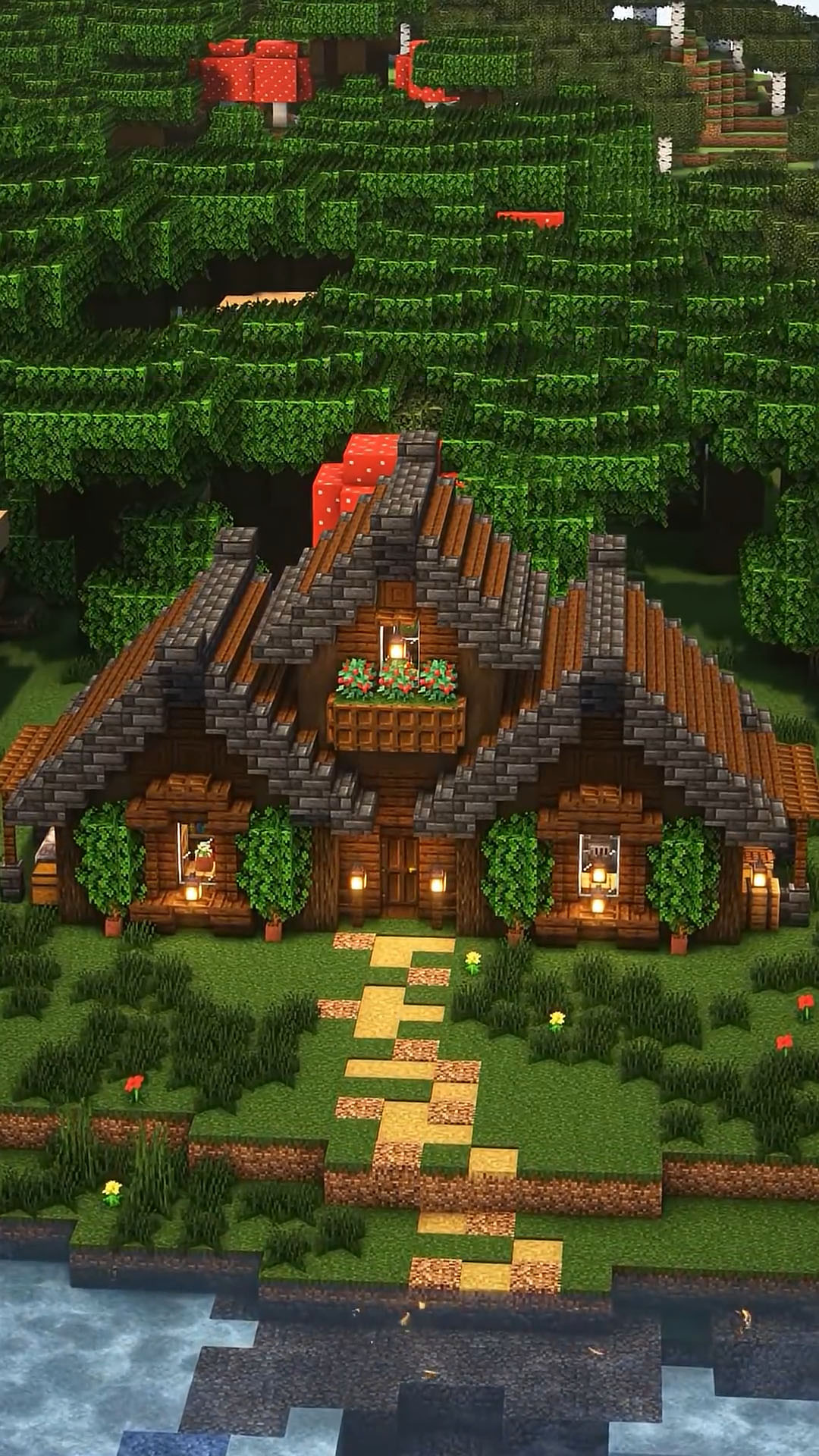 Build a warm forest house using dark oak in Minecraft