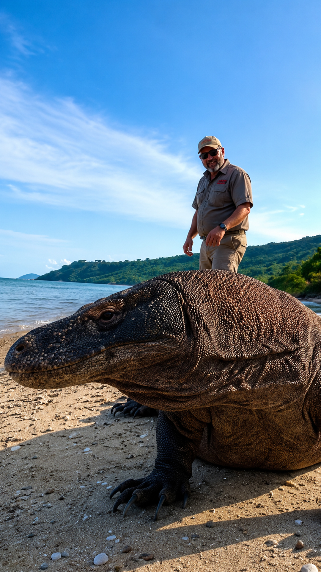 Ancient looking Komodo dragon patrols the reserve like a dinosaur