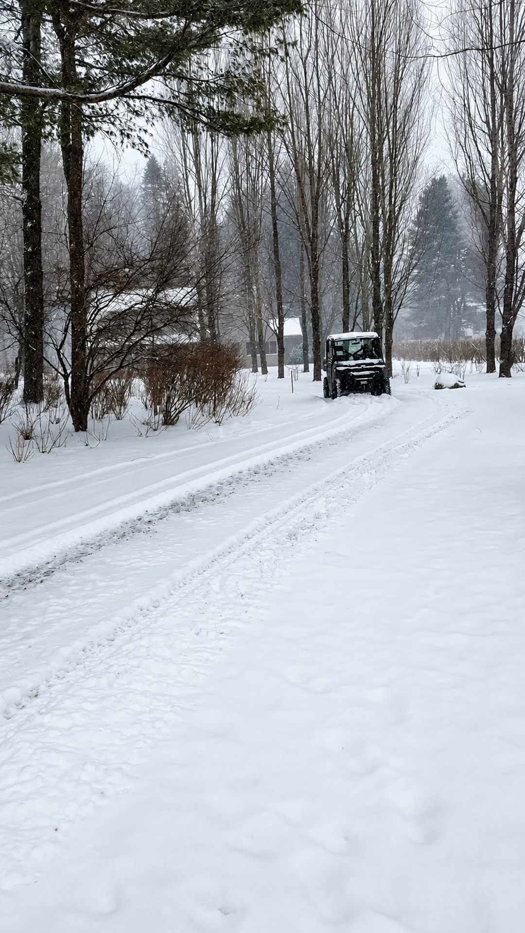 Martha tackles heavy snowfall by plowing her farm roads herself