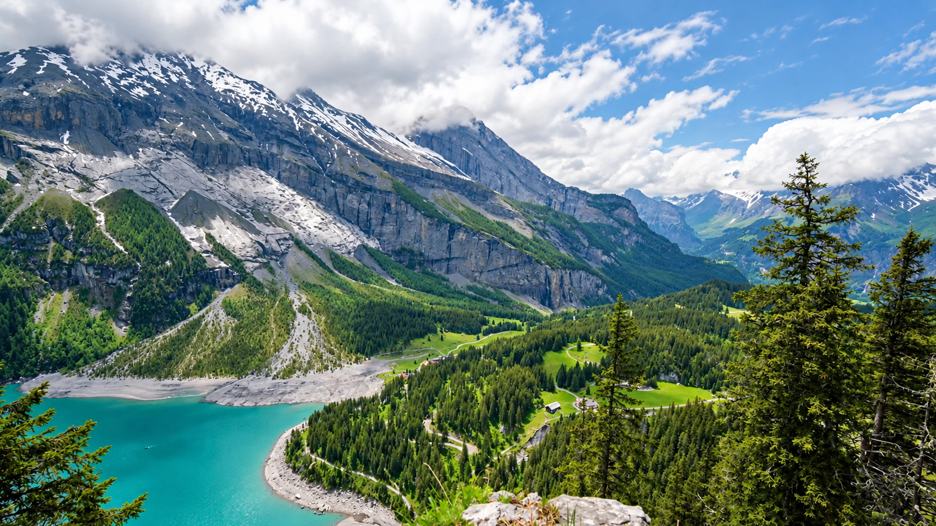 Oeschinensee Switzerland scenic alpine lake hiking trail (4K)
