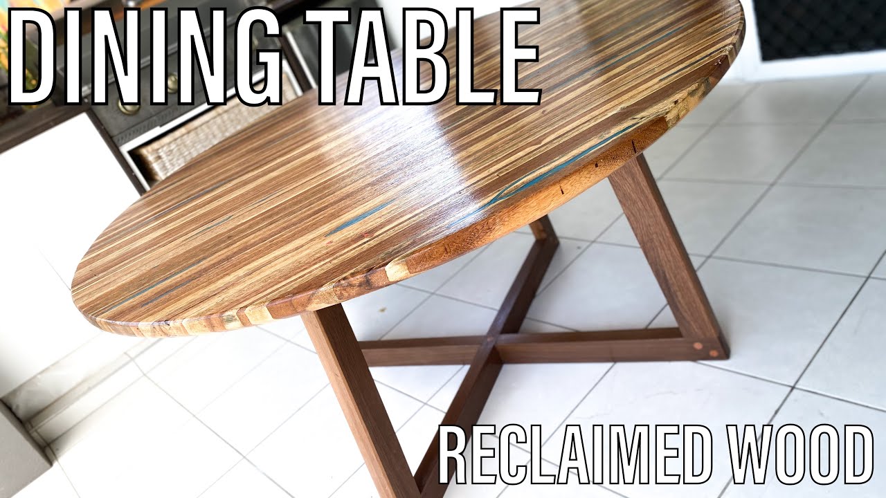 Big dining table made from pallet wood and reclaimed timber