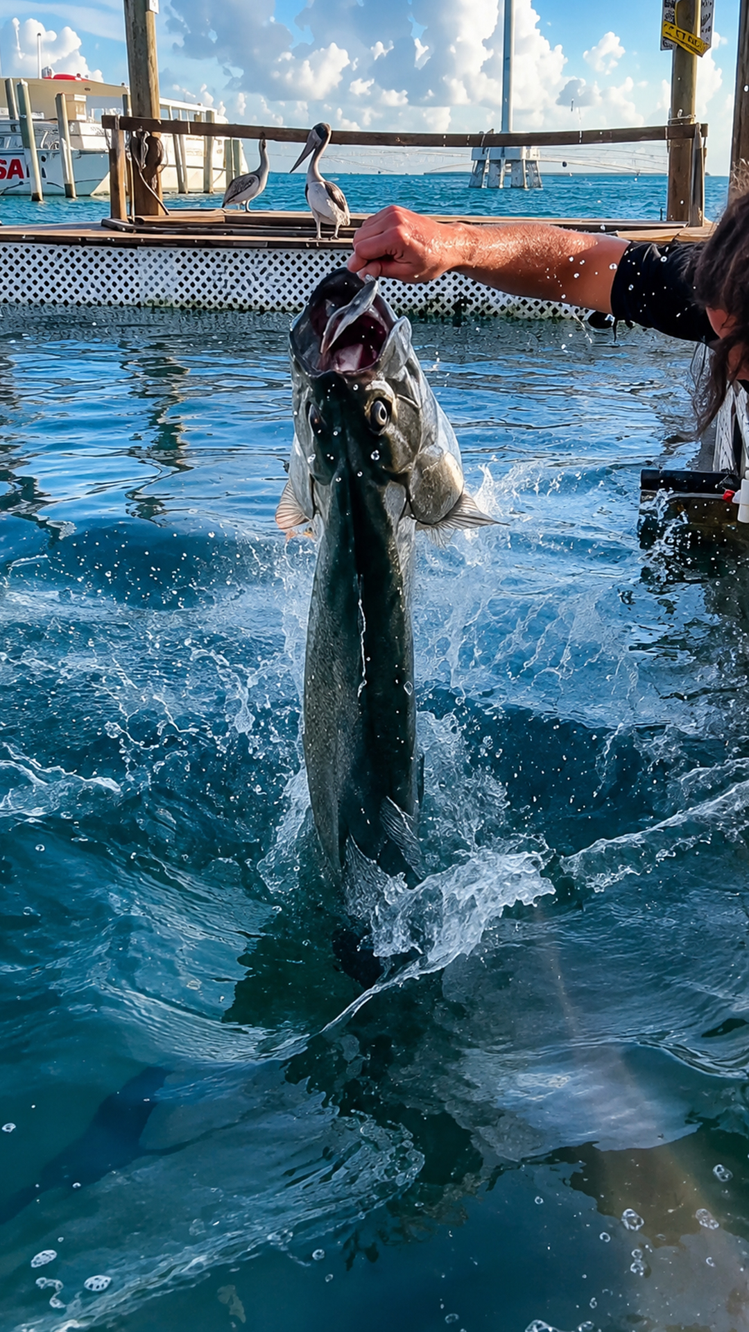 Thinking feeding was calm until a giant fish leaped out