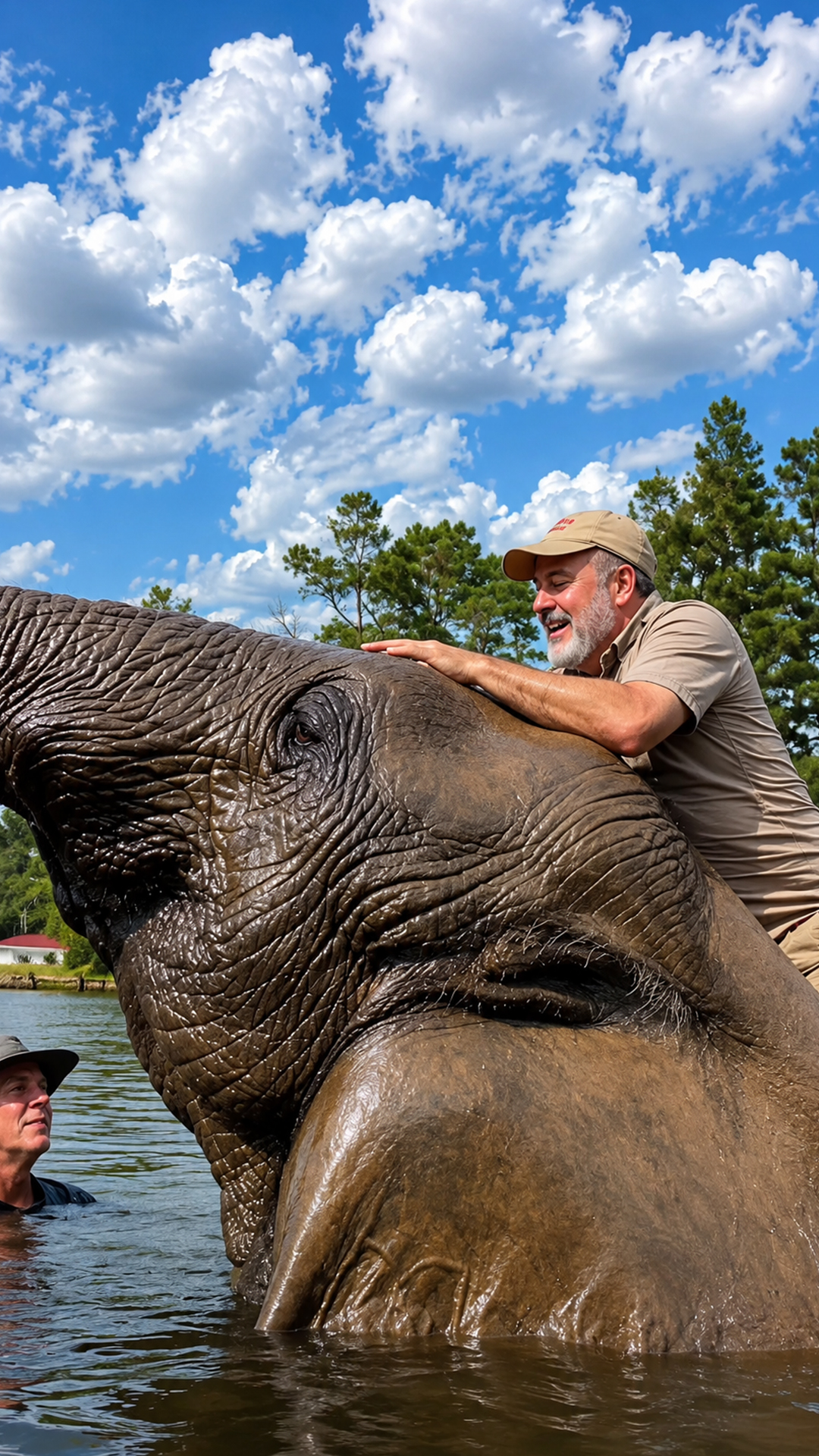 Captured on camera: Playful elephant lifts its handler in water