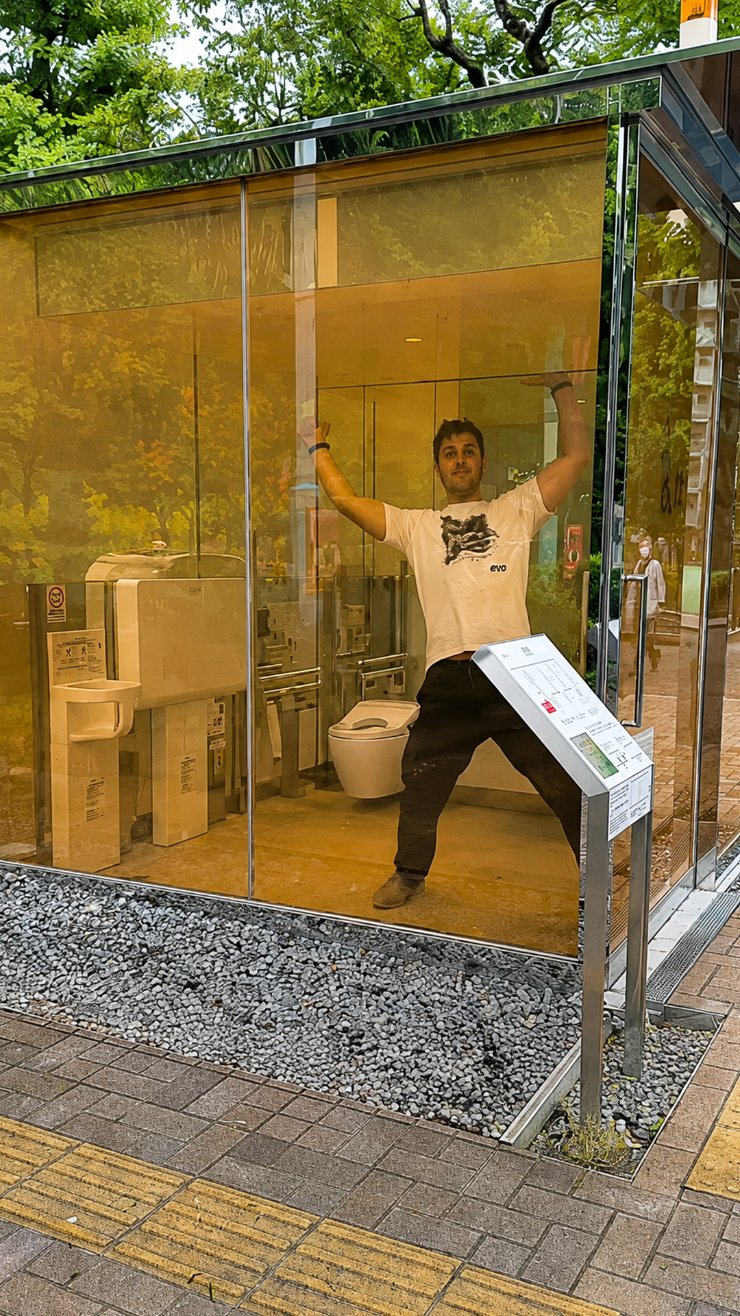 Reviewing Japan's see-through toilet with hidden privacy features