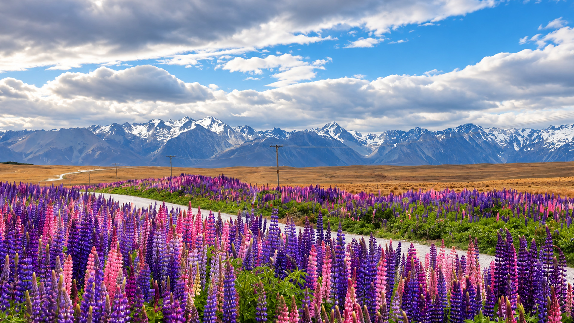 I lupini hanno invaso questo paesaggio della Nuova Zelanda