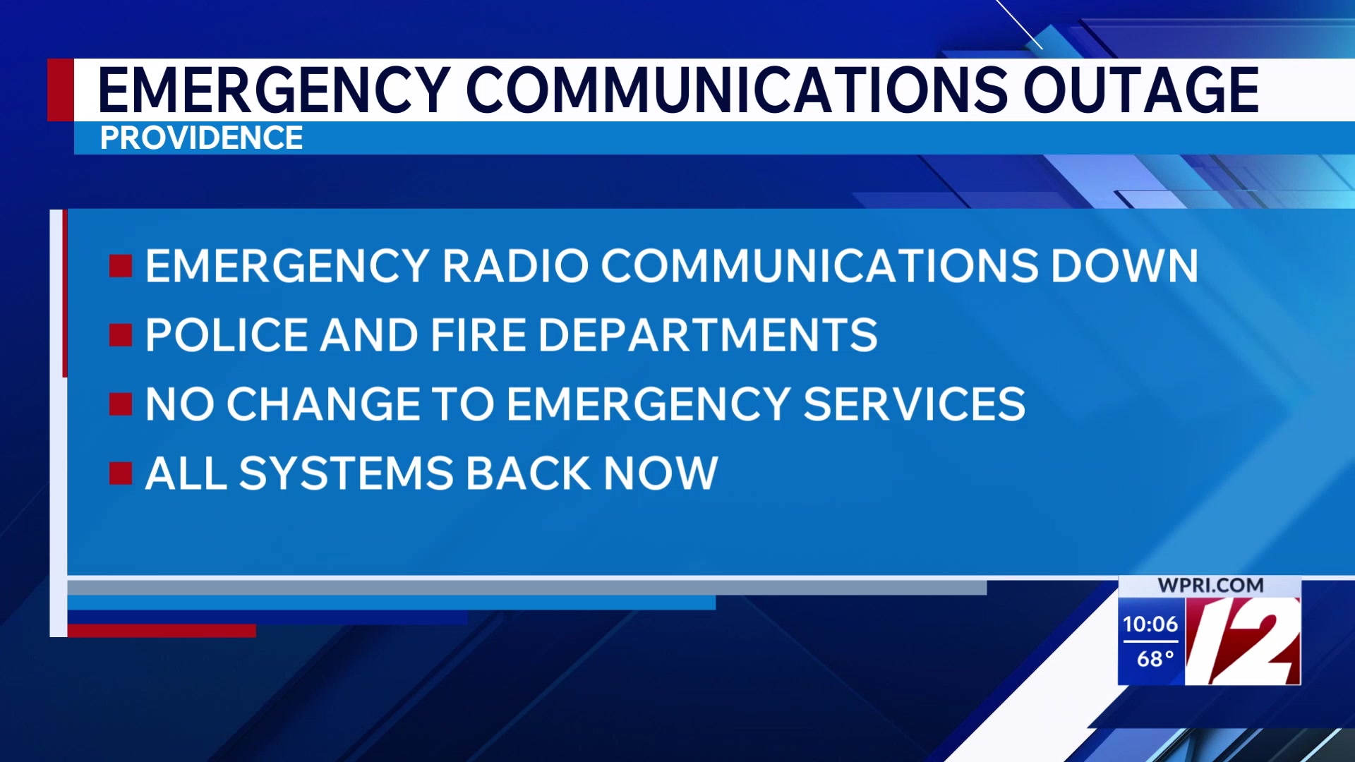 Emergency communications back to normal in Providence after radio outage